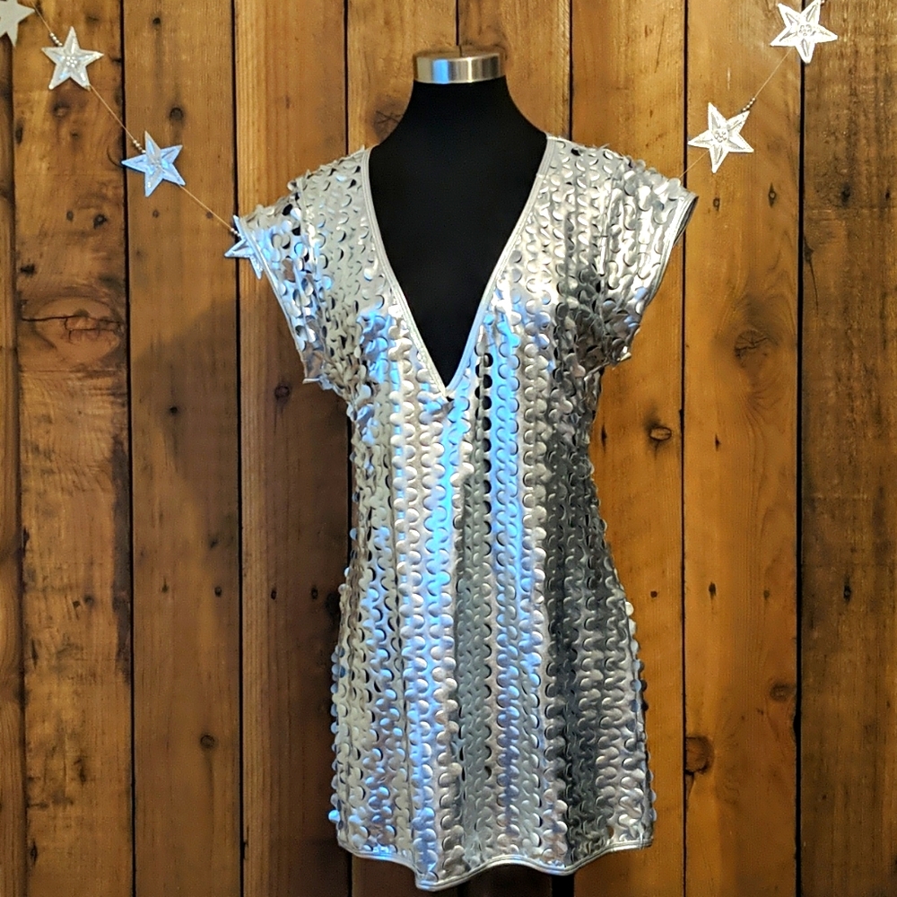 Silver Cut Out Metallic Dress